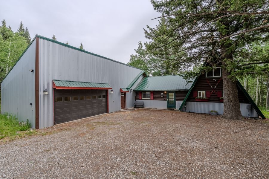 Front of lodge with A-frame visible