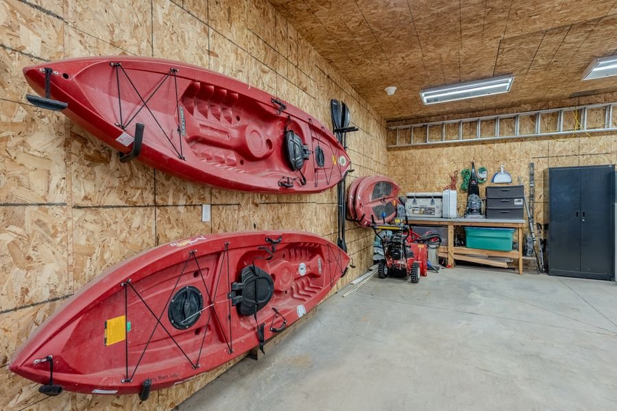 Oversized garage with kayaks inside
