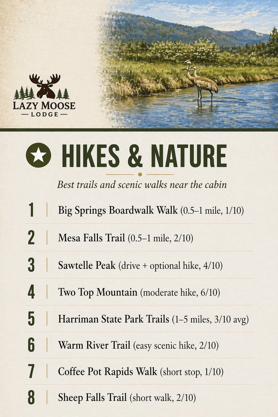 Hikes and Nature near Lazy Moose Lodge Island Park