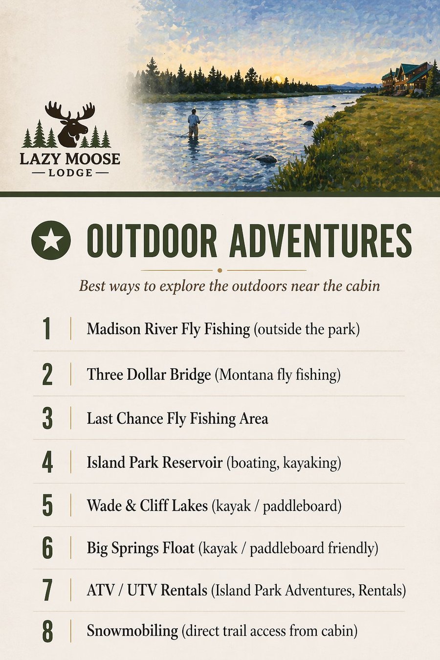 Outdoor Adventures near Lazy Moose Lodge — fishing, kayaking, ATV, snowmobiling