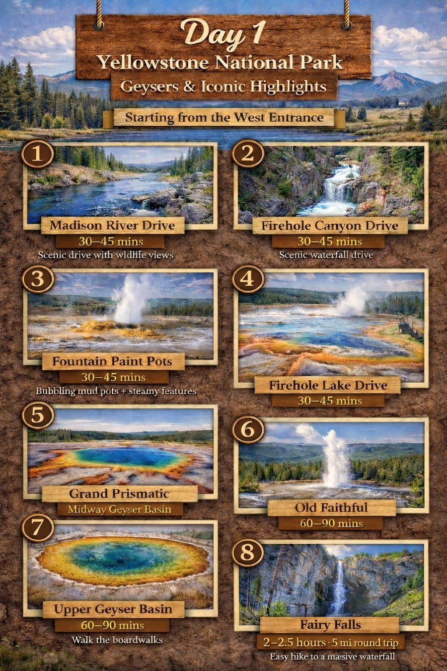 Yellowstone Day 1 — Geysers and Iconic Highlights starting from West Entrance