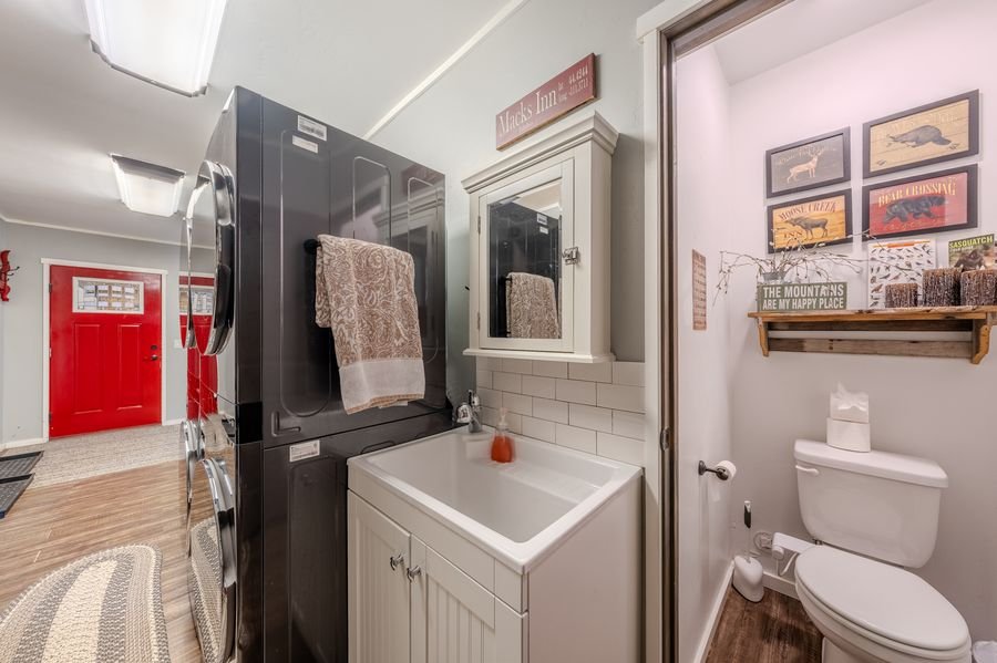 Quarter bath with laundry — bunkhouse convenience bathroom